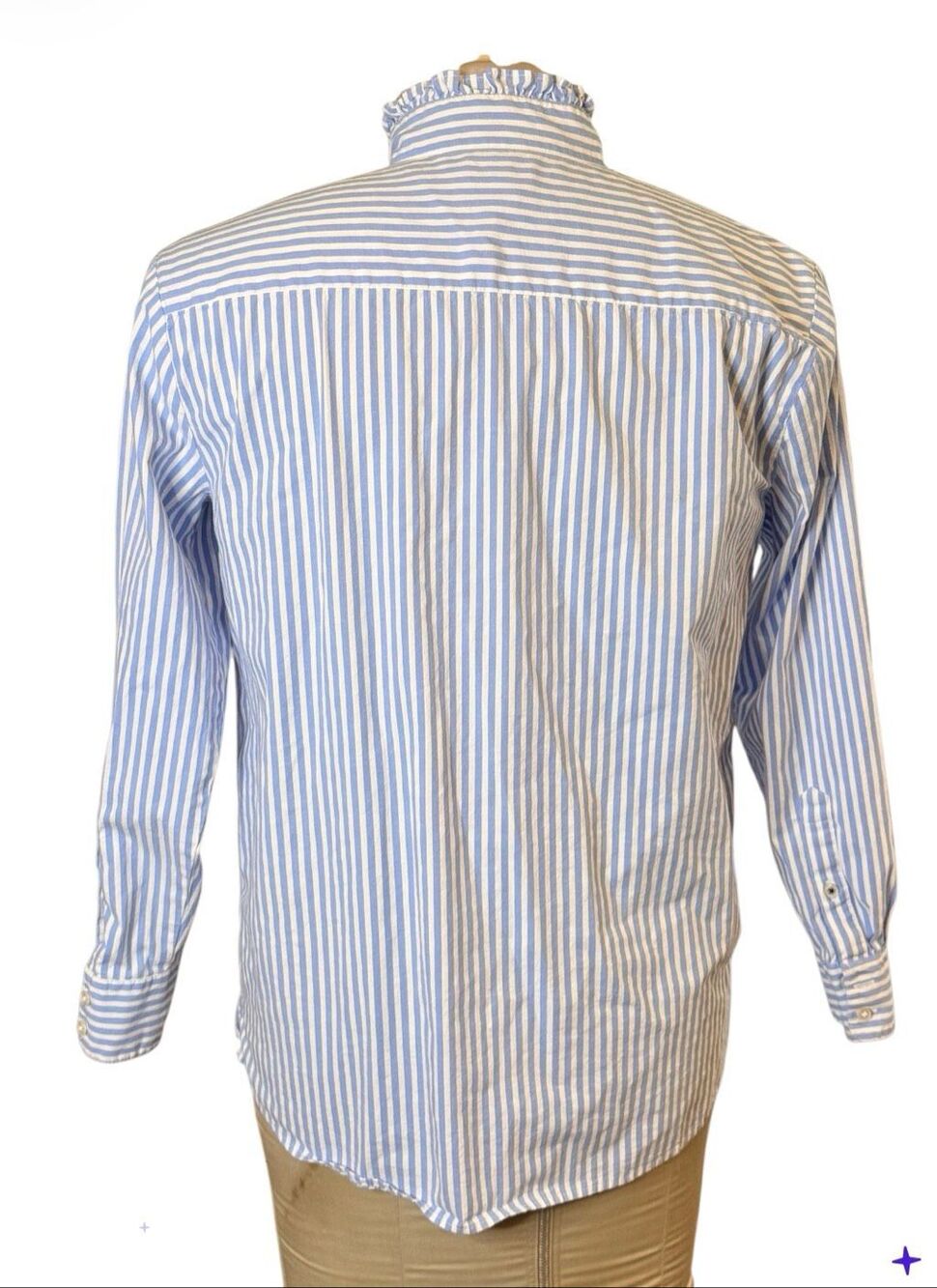 Crown & Ivy Striped Blouse Ruffle Button Front Stand Up Collar Small Preppy Clas - Picture 3 of 10